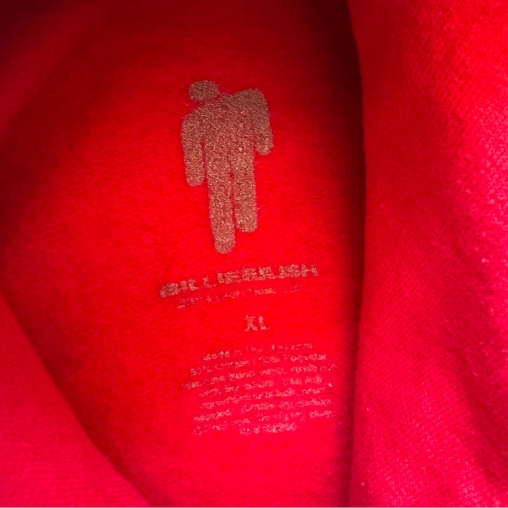 Billie Eilish Official Merch Hoodie Puff Print Size XL Red - Picture 8 of 8